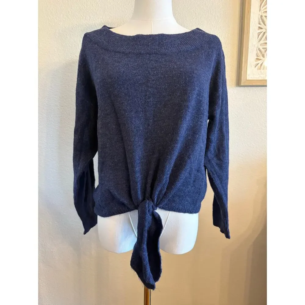 LASCANA Boatneck Blue Sweater | Tie Waist Cozy‎ Lightweight Fall Top | SMALL